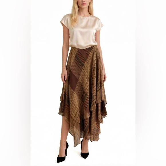 Ralph Lauren Dresses & Skirts - New Ralph Lauren 100% Silk Asymmetrical Plaid Skirt – Flowy Handkerchief Hem
